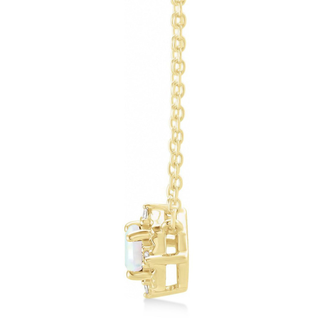 Round Lab White Opal Diamond Halo Pendant Necklace 14K Yellow Gold (0.54ct)