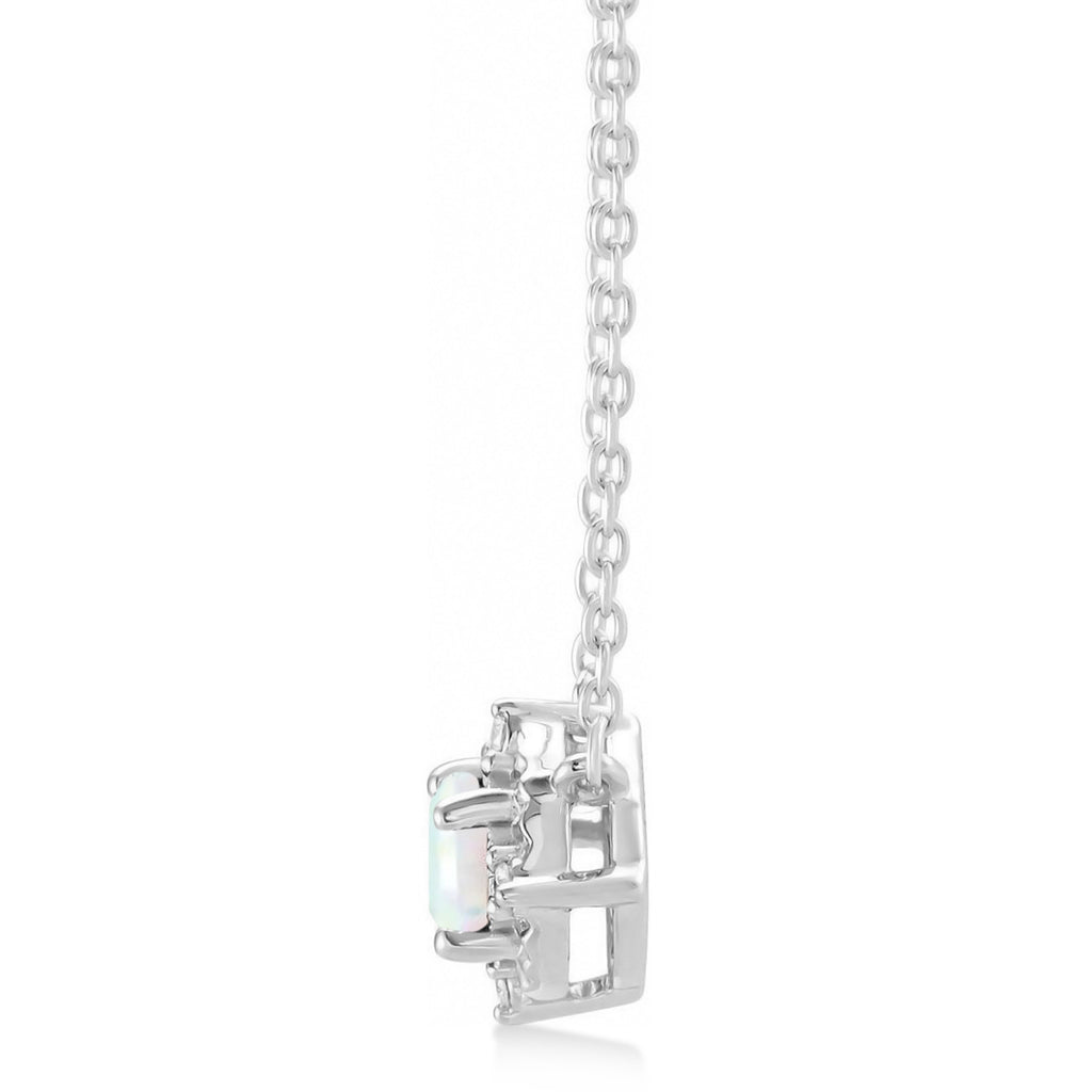 Round Lab  White Opal Diamond Halo Pendant Necklace Sterling Silver (0.54ct)