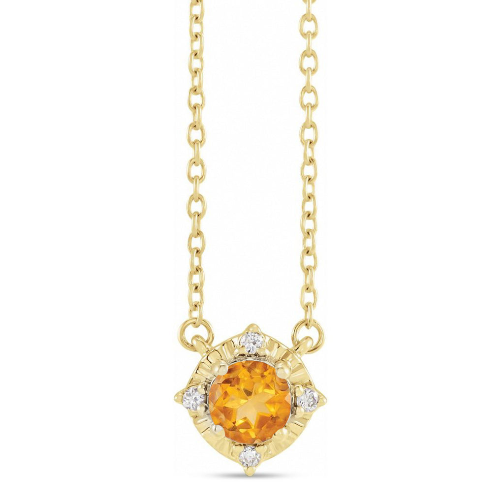 Round Citrine Diamond Halo Pendant Necklace 14K Yellow Gold (0.54ct)