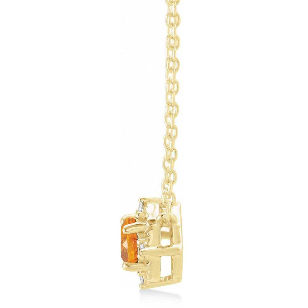 Round Citrine Diamond Halo Pendant Necklace 14K Yellow Gold (0.54ct)