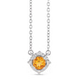 Round Citrine Diamond Halo Pendant Necklace Sterling Silver (0.54ct)