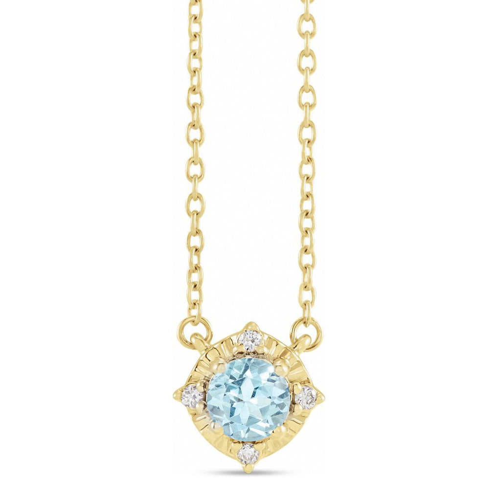 Round Blue Topaz Diamond Halo Pendant Necklace 14K Yellow Gold (0.54ct)
