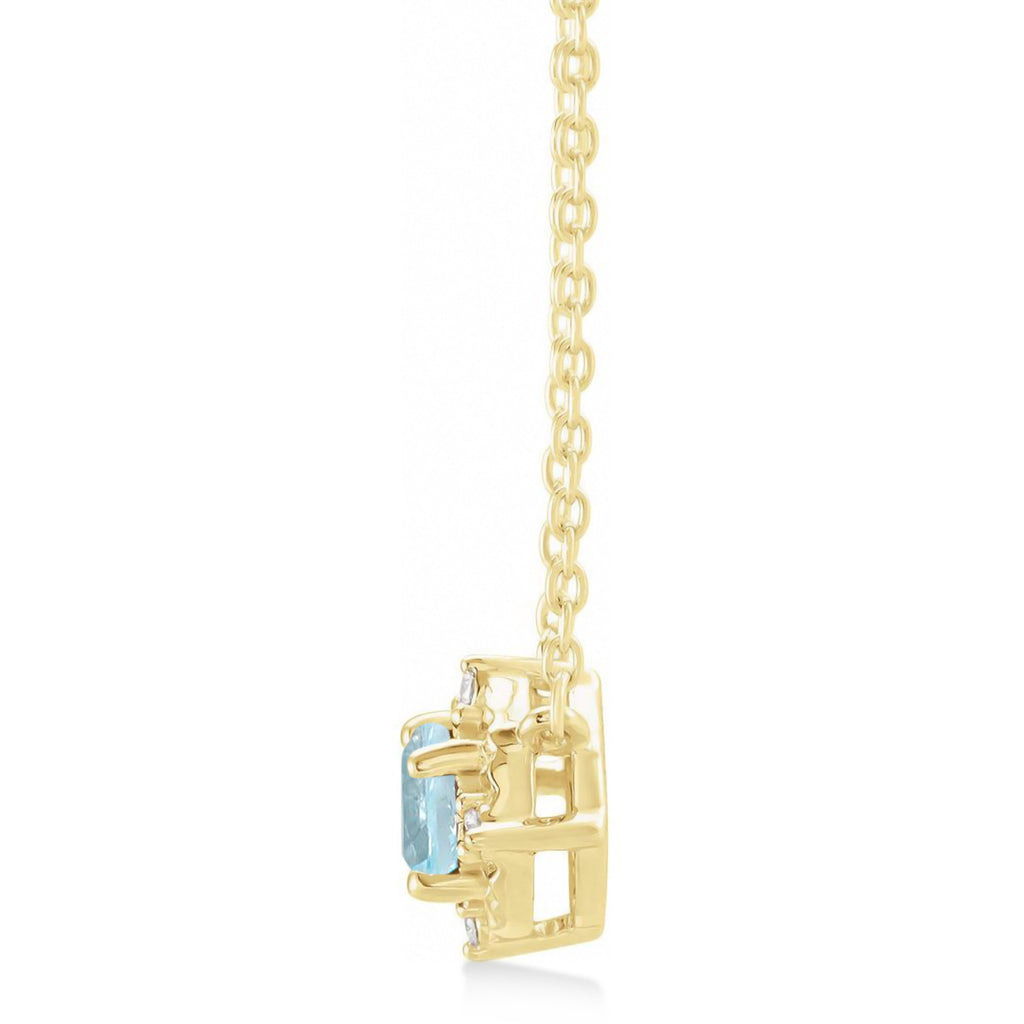 Round Blue Topaz Diamond Halo Pendant Necklace 14K Yellow Gold (0.54ct)