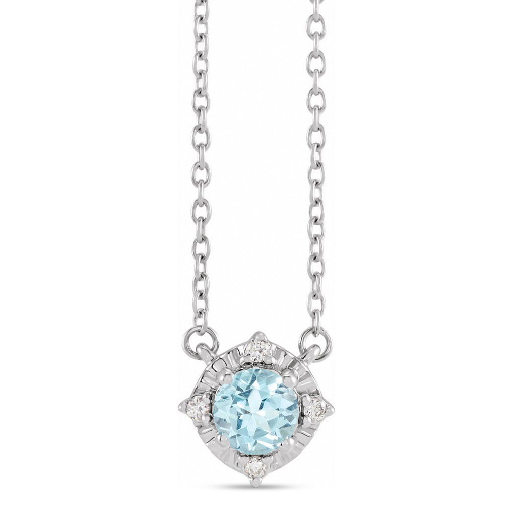 Round Blue Topaz Diamond Halo Pendant Necklace Sterling Silver (0.54ct)