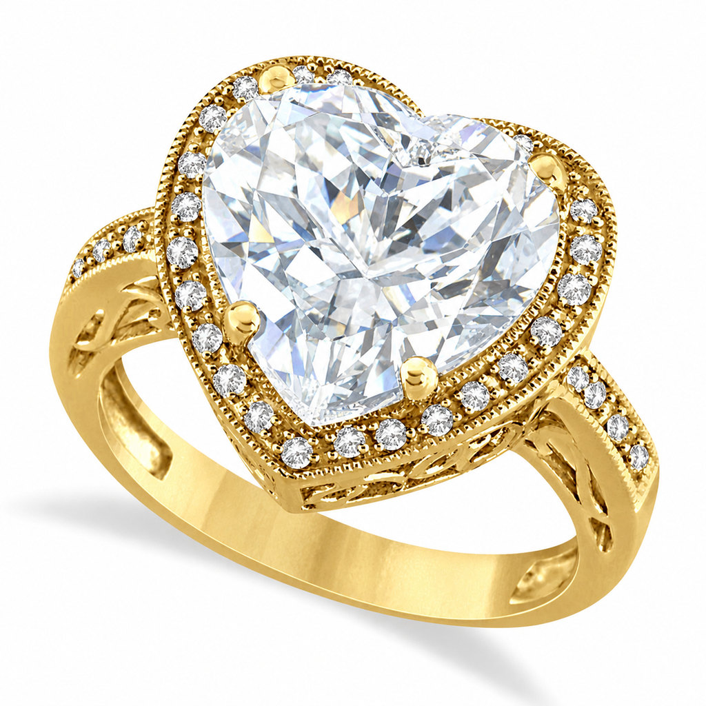 Heart Shaped Lab Diamond Ring Halo 14K Yellow Gold 5.41ct