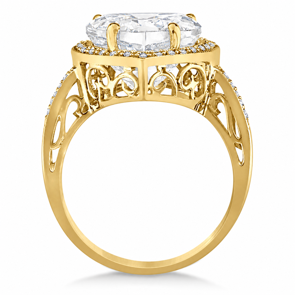 Heart Shaped Lab Diamond Ring Halo 14K Yellow Gold 5.41ct