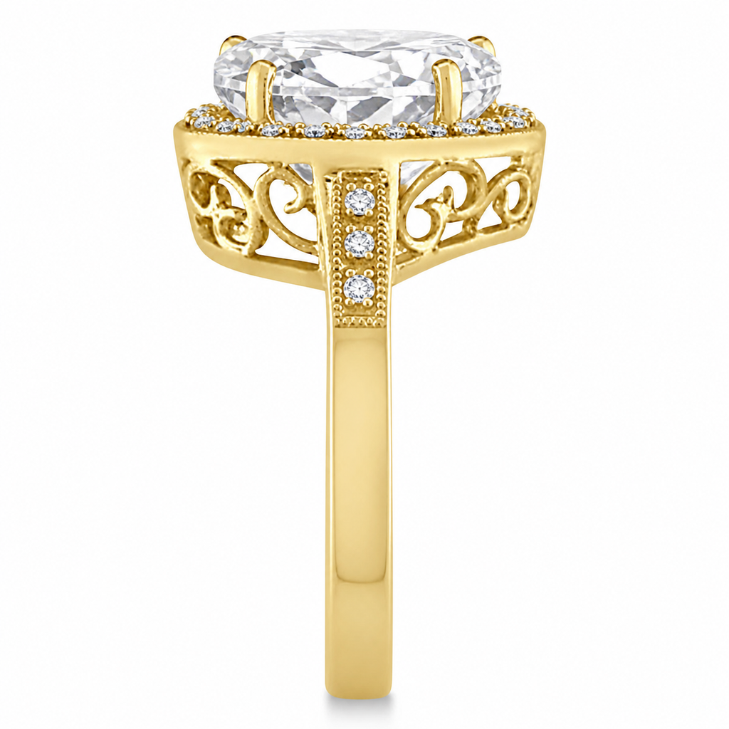 Heart Shaped Lab Diamond Ring Halo 14K Yellow Gold 5.41ct