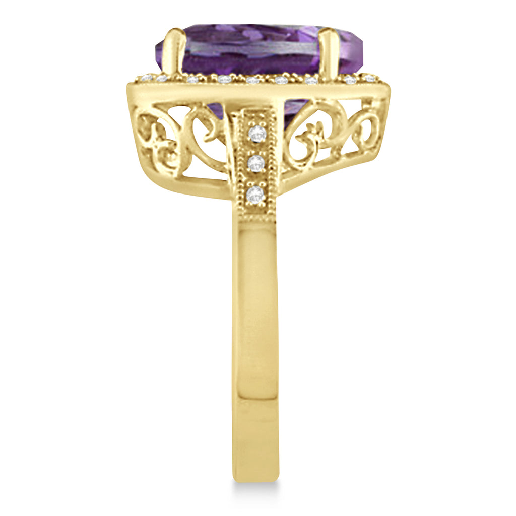 Heart Shaped Amethyst & Diamond Ring Halo 14K Yellow Gold 5.41ct