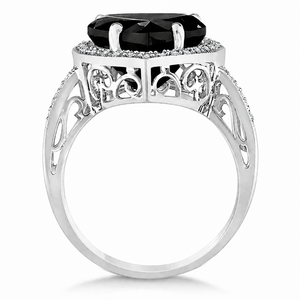 Heart Shaped Lab Black Diamond & Diamond Ring Halo 14K White Gold 5.41ct
