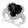 Heart Shaped Lab Black Diamond & Diamond Ring Halo 14K White Gold 5.41ct