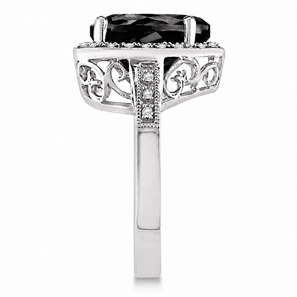 Heart Shaped Lab Black Diamond & Diamond Ring Halo 14K White Gold 5.41ct