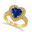 Heart Shaped Lab Blue Sapphire & Diamond Ring Halo 14K Yellow Gold 5.23ct