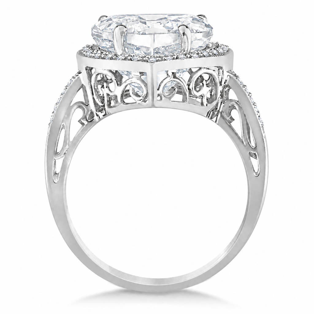 Heart Shaped Lab Diamond Halo Ring 14K White Gold 5.41ct