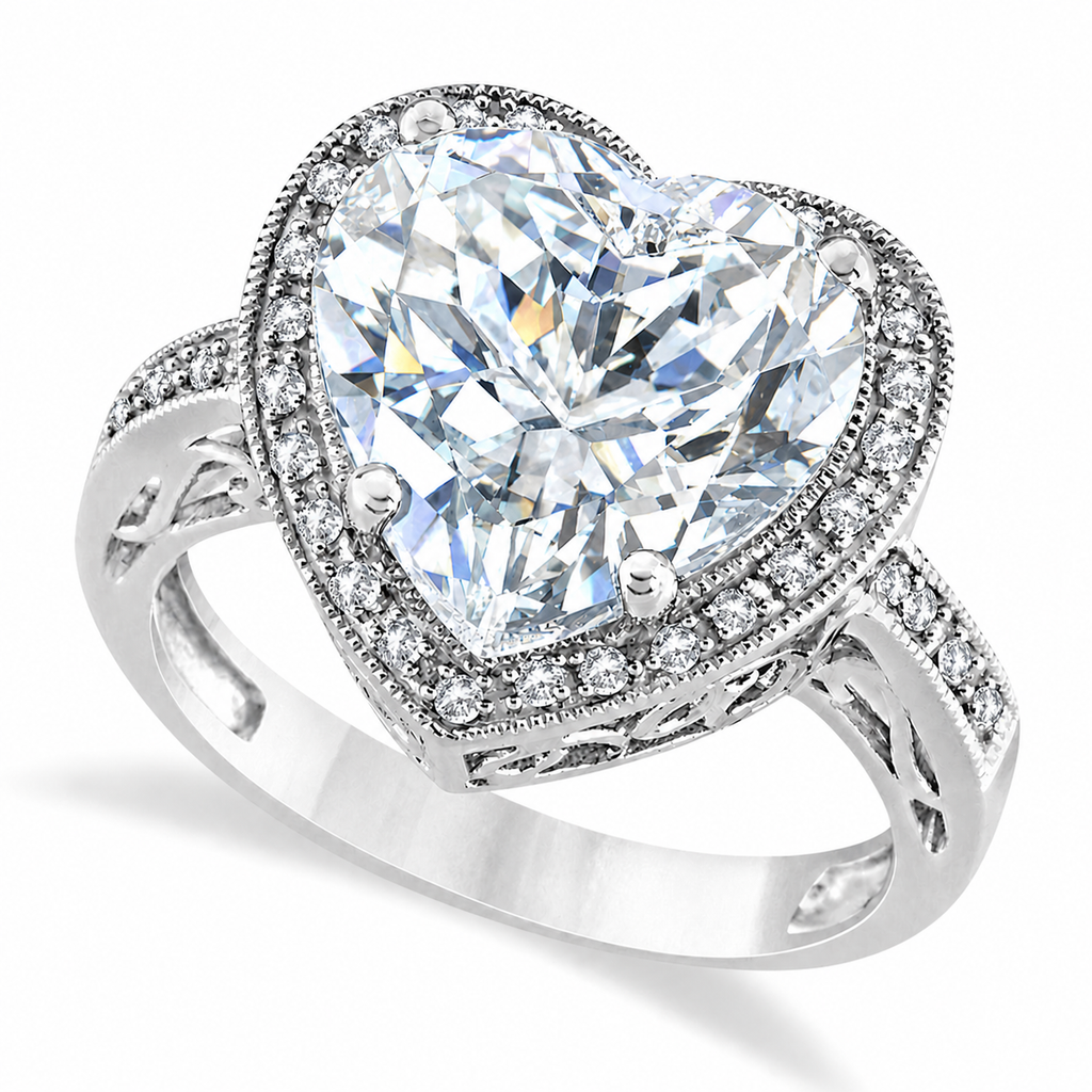 Heart Shaped Lab Diamond Halo Ring 14K White Gold 5.41ct