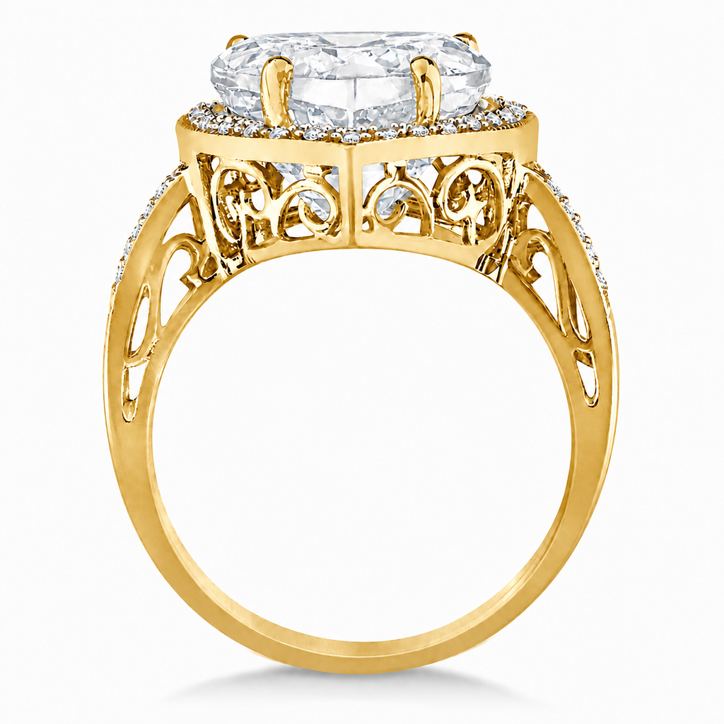 Heart Shaped Lab Diamond Halo Ring 14K Yellow Gold 3.66 ct