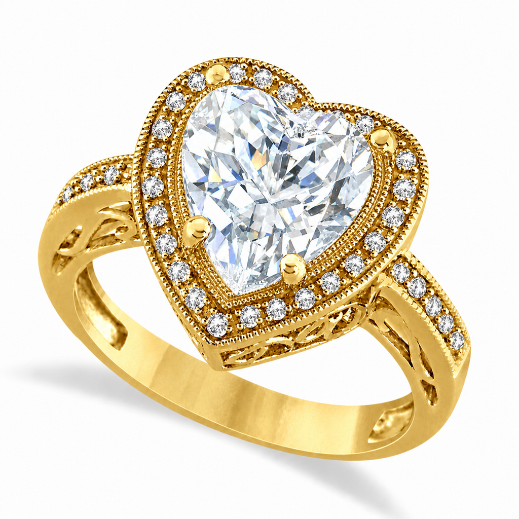 Heart Shaped Lab Diamond Halo Ring 14K Yellow Gold 3.66 ct