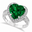Heart Shaped Lab Emerald & Diamond Ring Halo 14K White Gold 5.41ct