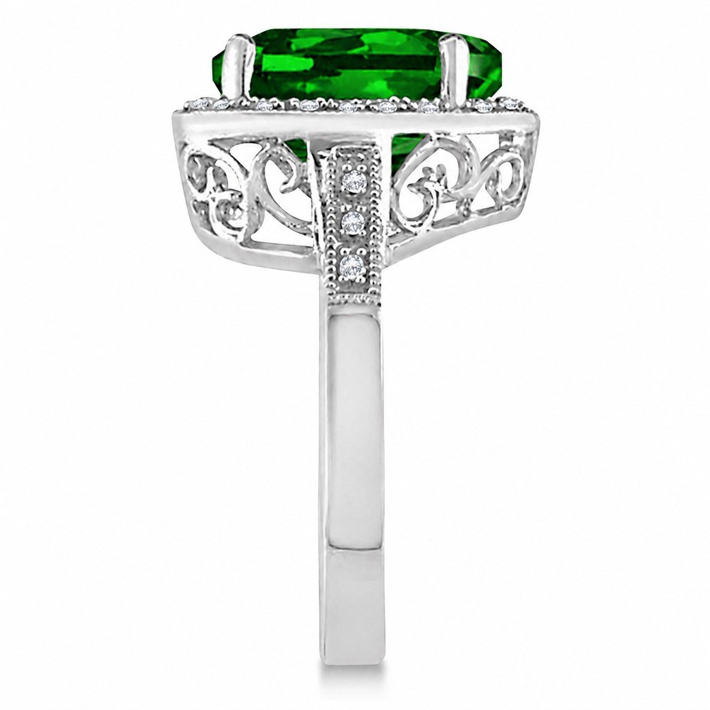 Heart Shaped Lab Emerald & Diamond Ring Halo 14K White Gold 5.41ct