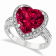 Heart Shaped Lab Ruby & Diamond Ring Halo 14K White Gold 5.41ct