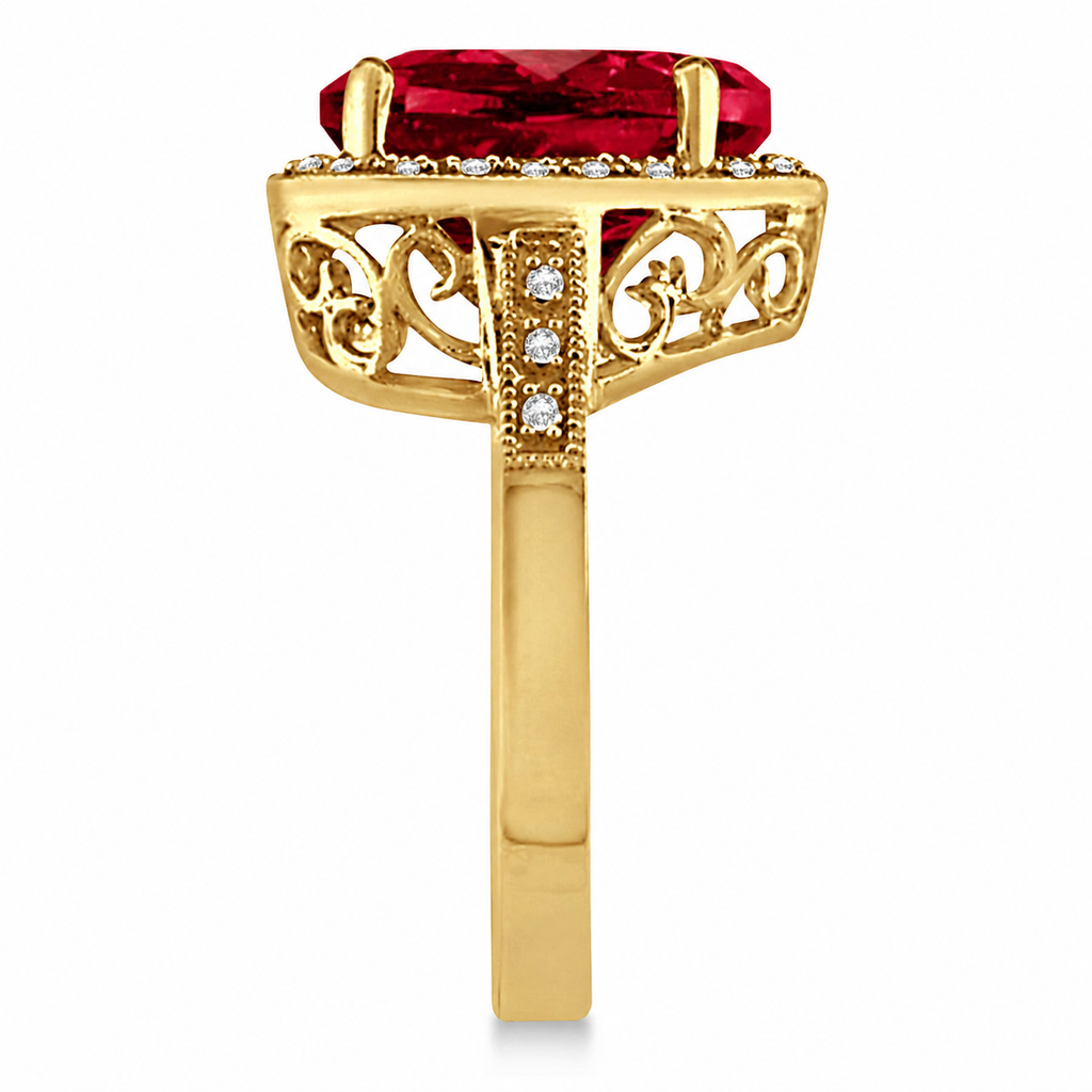 Heart Shaped Lab Ruby & Diamond Ring Halo 14K Yellow Gold 5.41ct