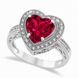 Heart Shaped Lab Ruby & Diamond Ring Halo 14K White Gold 4.21ct