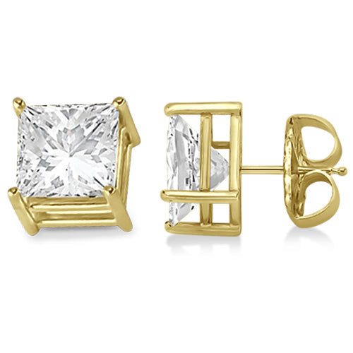 4 Prong Moissanite Square Shape Stud Earrings 14K Yellow Gold 2.50ctw