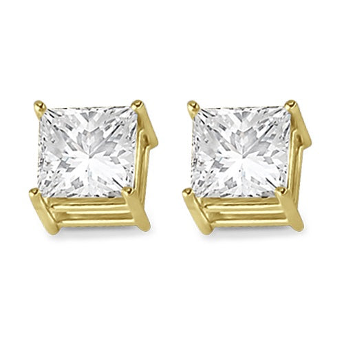 4 Prong Moissanite Square Shape Stud Earrings 14K Yellow Gold 2.50ctw