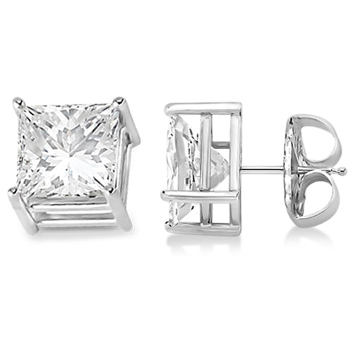 4 Prong Moissanite Square Shape Stud Earrings14K White Gold 4.00ctw