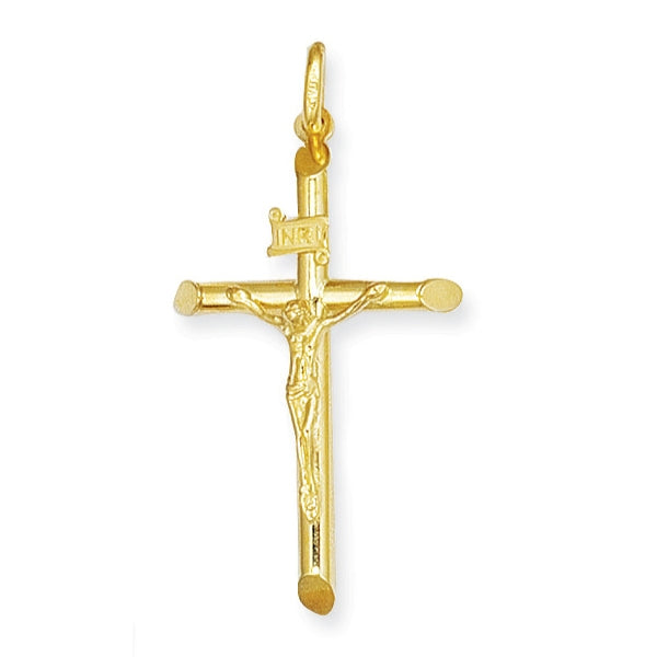 Beveled Crucifix Cross Pendant Necklace in 14k Yellow Gold