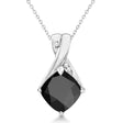 Diamond and Cushion Black Onyx Pendant Necklace 14k White Gold (1.36ct)
