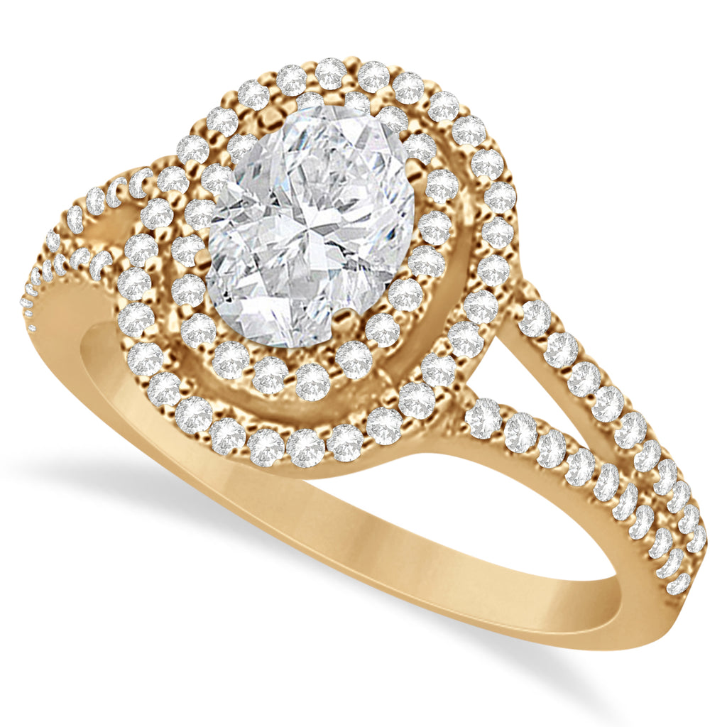 Double Halo Diamond Engagement Ring 14K Rose Gold 1.34ctw