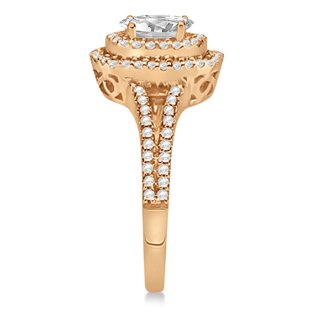 Double Halo Diamond Engagement Ring 14K Rose Gold 1.34ctw