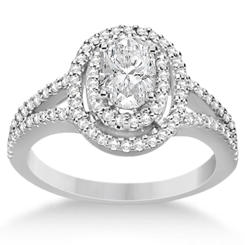 Double Halo Diamond Engagement Ring 14K White Gold 1.34ctw