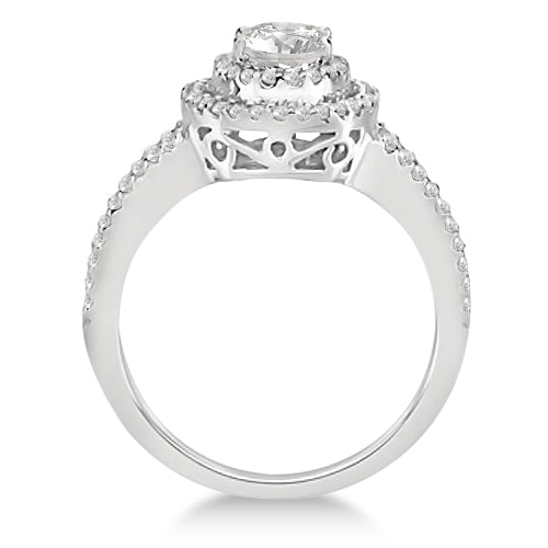 Double Halo Diamond Engagement Ring 14K White Gold 1.34ctw