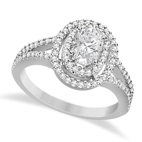Double Halo Diamond Engagement Ring 14K White Gold 1.34ctw