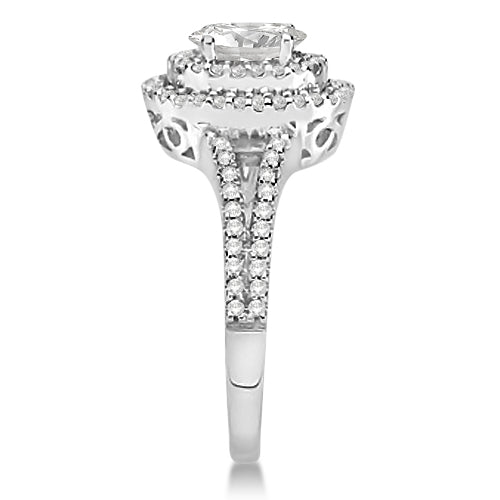 Double Halo Diamond Engagement Ring 14K White Gold 1.34ctw