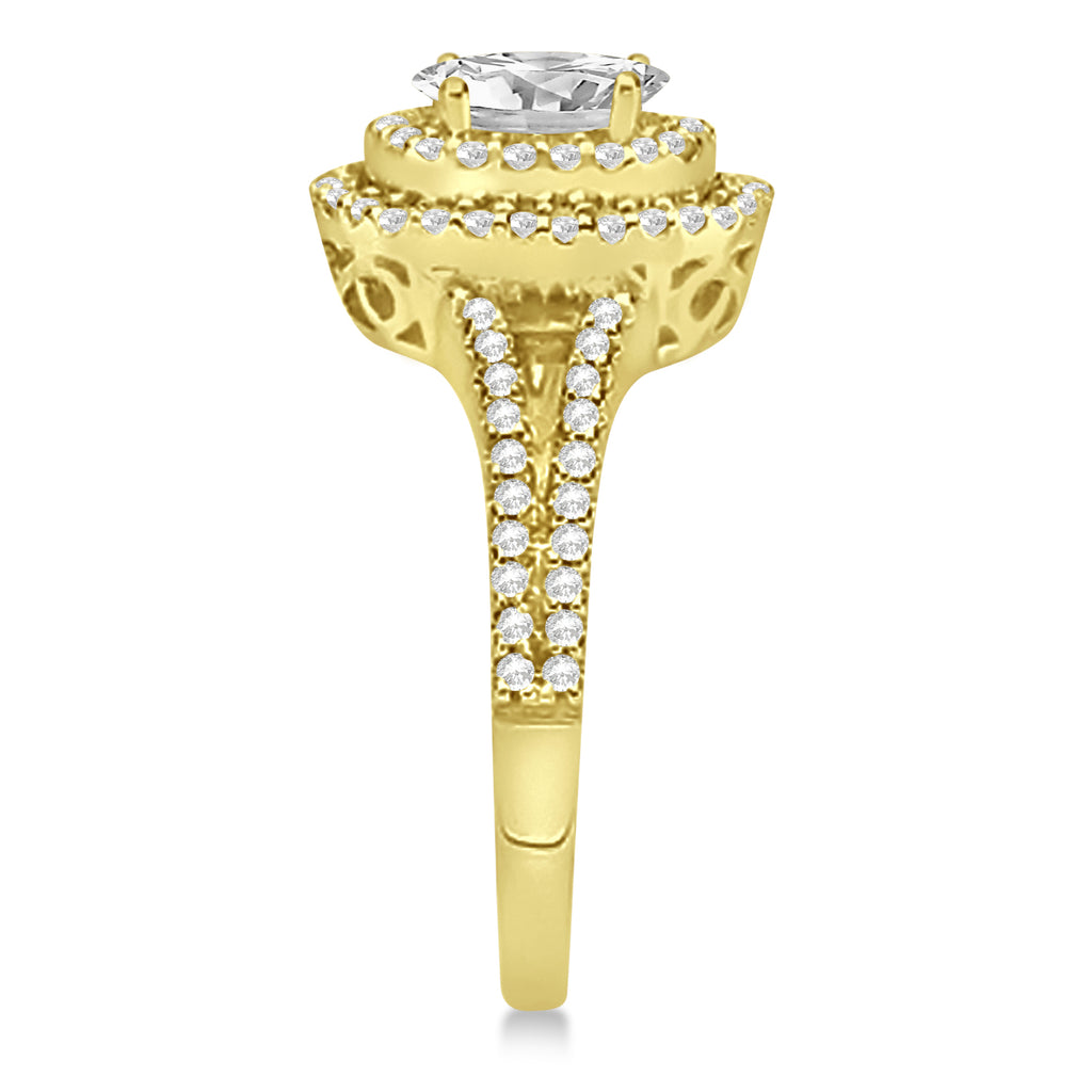 Double Halo Lab Grown Diamond Engagement Ring 14K Yellow Gold 1.34ctw