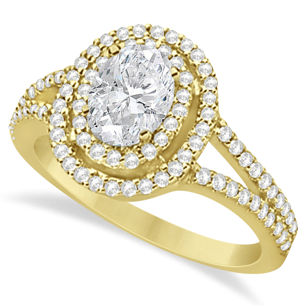 Double Halo Diamond Engagement Ring 14K Yellow Gold 1.34ctw