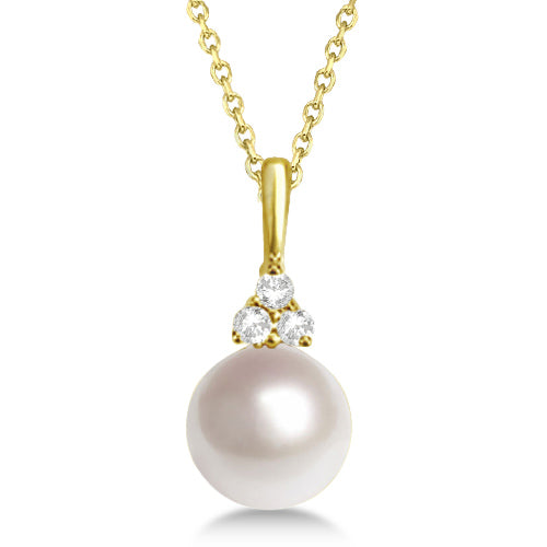 AAA Quality Freshwater Pearl & Diamond Necklace 14K Yellow Gold (7.5-8mm)