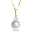 AAA Quality Freshwater Pearl & Diamond Necklace 14K Yellow Gold (7.5-8mm)
