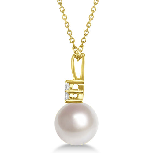 AAA Quality Freshwater Pearl & Diamond Necklace 14K Yellow Gold (7.5-8mm)