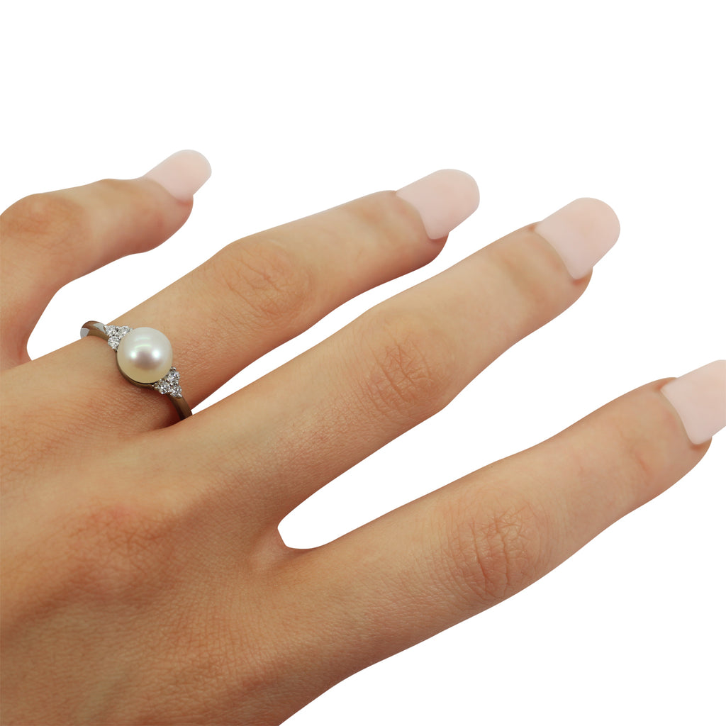 Freshwater Cultured Pearl & Diamond Accented Ring 14K W. Gold (7-8mm)