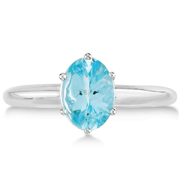 Oval Shaped Solitaire Aquamarine Gemstone Ring 14k White Gold 1.17ct