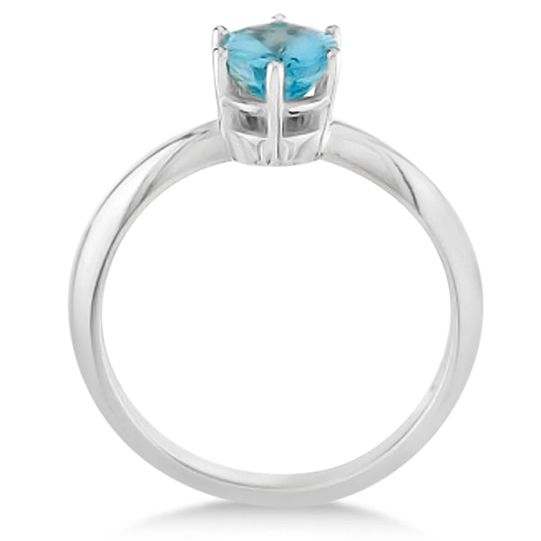 Oval Shaped Solitaire Aquamarine Gemstone Ring 14k White Gold 1.17ct