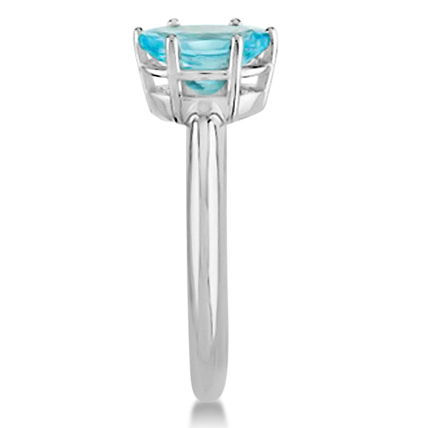 Oval Shaped Solitaire Aquamarine Gemstone Ring 14k White Gold 1.17ct