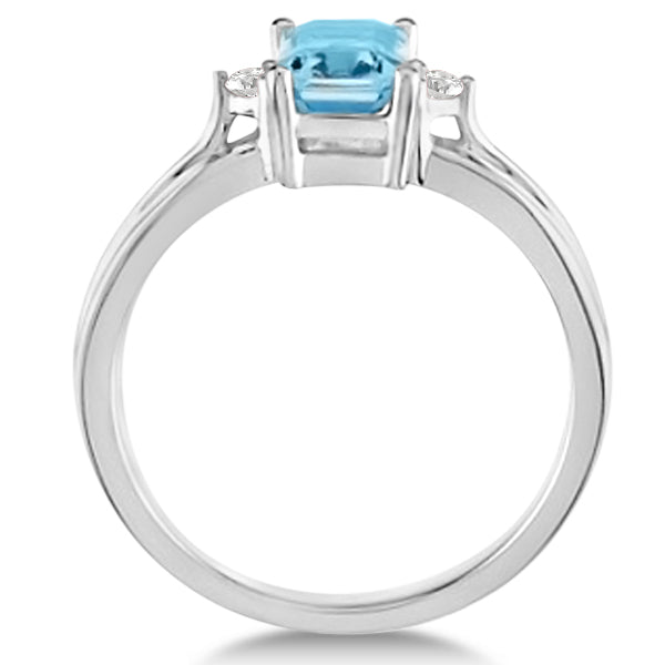 Emerald Cut Aquamarine & Diamond Engagement Ring 14k White Gold 1.01ct