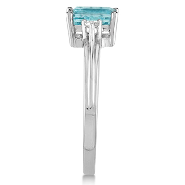 Emerald Cut Aquamarine & Diamond Engagement Ring 14k White Gold 1.01ct