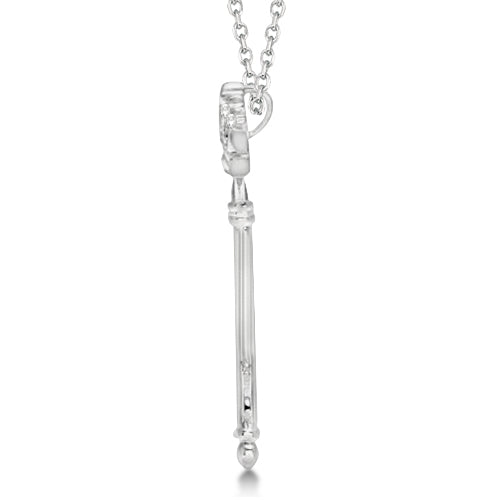 Diamond Crown Key Pendant Necklace Sterling Silver (0.12ct)