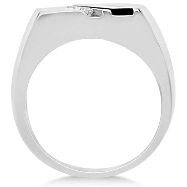 Men's Black Onyx & Channel Set Diamond Ring Sterling Silver 0.10ct