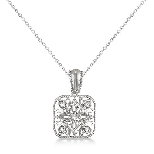 Antique Square Diamond Pendant Necklace Sterling Silver (0.05ct)